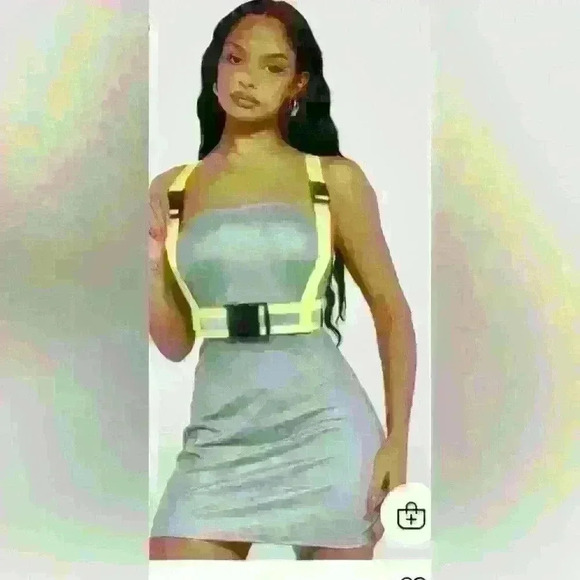 New With Tags Fashion Nova Nora Reflective Mini Dress - Grey. Size M - Picture 3 of 5